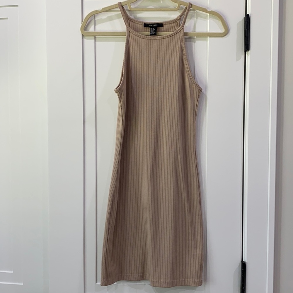 Forever 21 ribbed tan halter cotton dress